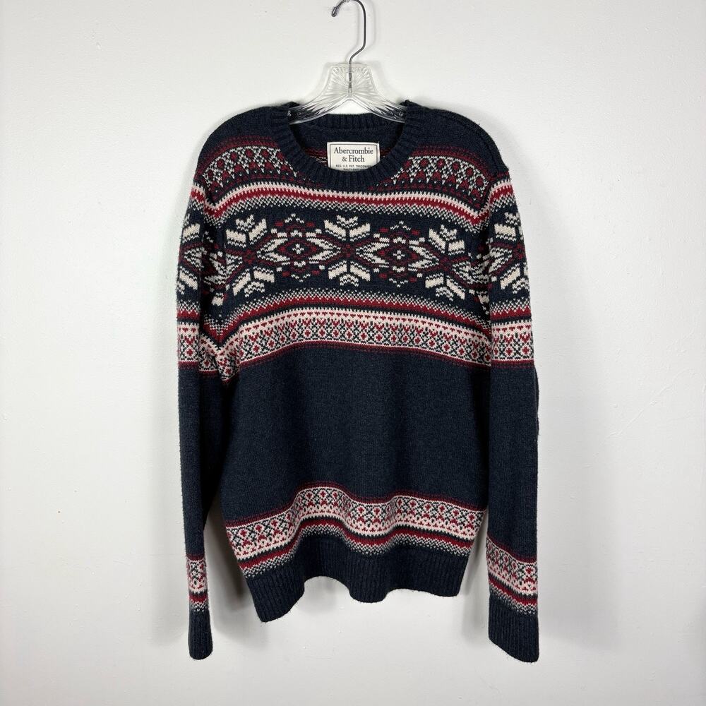 Abercrombie & Fitch Fair Isle Sweater Men’s 2XL Blue Preppy Cottage Travel